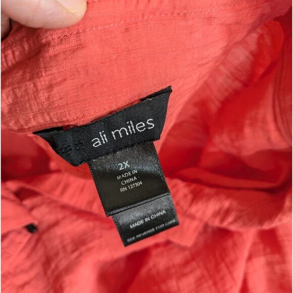 Ali Miles Swing Tunic Top 2X Orange Crochet Button Front Bell Sleeve Relaxed - Picture 8 of 10